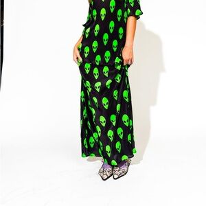 Dressed in LALA Black and Green Alien Maxi Skirt